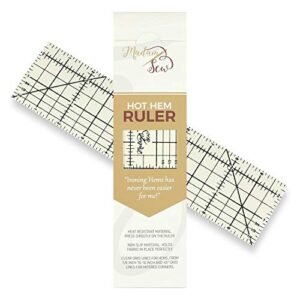 madam sew hot hem ruler for quilting and sewing – non-slip hot ironing ruler with clear grid lines for fabric seams, hems, folds and pleats with dry or steam iron on quilt blocks and clothes
