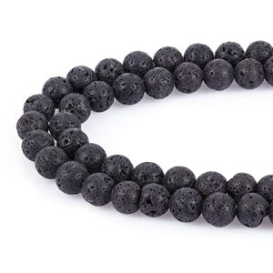 PH PandaHall 470pcs 8mm Lava Beads Natural Undyed Black Bead Black Lava Beads Round Lava Stone Beads Chakra Bead Black Stone Beads Loose Beads Energy Beads Lava Beads for Jewelry Making Bulk