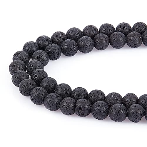 PH PandaHall 470pcs 8mm Lava Beads Natural Undyed Black Bead Black Lava Beads Round Lava Stone Beads Chakra Bead Black Stone Beads Loose Beads Energy Beads Lava Beads for Jewelry Making Bulk