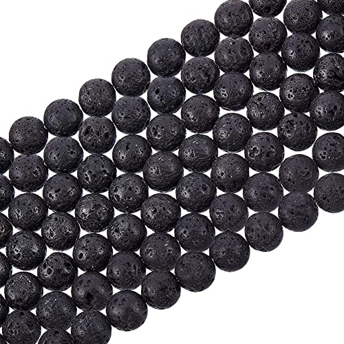 PH PandaHall 470pcs 8mm Lava Beads Natural Undyed Black Bead Black Lava Beads Round Lava Stone Beads Chakra Bead Black Stone Beads Loose Beads Energy Beads Lava Beads for Jewelry Making Bulk