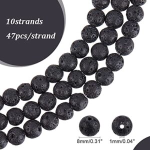 PH PandaHall 470pcs 8mm Lava Beads Natural Undyed Black Bead Black Lava Beads Round Lava Stone Beads Chakra Bead Black Stone Beads Loose Beads Energy Beads Lava Beads for Jewelry Making Bulk