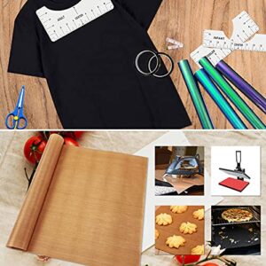 T-Shirt Alignment Ruler Heat Resistant Tape 10mm X 33m 108ft, PTFE Teflon Transfer Sheet 16 x 20" - 4 Rulers, 2 Rolls Heat Resistant Tape, 3 Packs PTFE Teflon Sheet and 1 Tape Measure Included