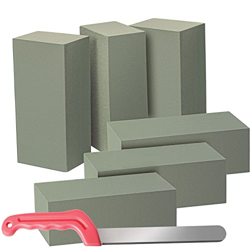 Pack of 6 Dry Floral Foam Blocks for Artificial Flower Arrangements, Styrofoam for Artificial Flowers & Crafts Supplies - with Craft Foam Block Cutting Knife, Styrofoam Blocks - 8.75"L x 4"W x 2.75"H