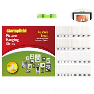 48-pairs(96 strips) small picture hanging strips heavy duty,removable hook and loop tape, picture mounting strips,perfect for wall art hanging frames, posters