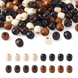 craftdady 200pcs large hole barrel wood european loose beads 4 colors natural wooden dreadlock hair braid beads 16×16-17mm for macrame rosary bracelet jewelry craft making hole: 8mm