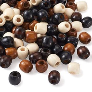 Craftdady 200Pcs Large Hole Barrel Wood European Loose Beads 4 Colors Natural Wooden Dreadlock Hair Braid Beads 16x16-17mm for Macrame Rosary Bracelet Jewelry Craft Making Hole: 8mm