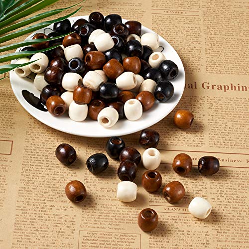 Craftdady 200Pcs Large Hole Barrel Wood European Loose Beads 4 Colors Natural Wooden Dreadlock Hair Braid Beads 16x16-17mm for Macrame Rosary Bracelet Jewelry Craft Making Hole: 8mm