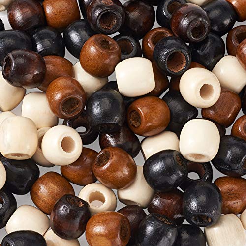 Craftdady 200Pcs Large Hole Barrel Wood European Loose Beads 4 Colors Natural Wooden Dreadlock Hair Braid Beads 16x16-17mm for Macrame Rosary Bracelet Jewelry Craft Making Hole: 8mm