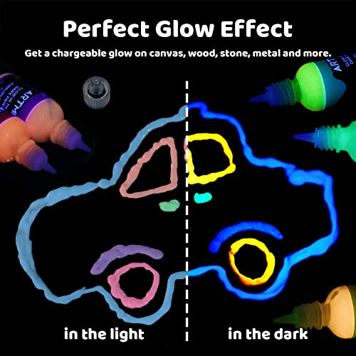 ARTME Glow in The Dark Paint, Glow Paint Set of 12 Bright Colors 30ml/1oz, Acrylic Glow in The Dark Paint Perfect for Art Painting, DIY projects, Halloween and Christmas Decorations, Rich Pigments for Adults, Artists and Students