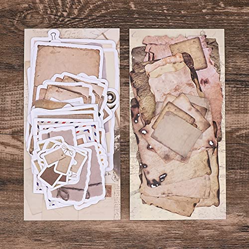 Knaid Antique Looking Scrapbook Stickers (90 Pieces) Vintage Aged Paper Design Old Fashion Decorative Sticker for Planner, Bullet Journaling, Junk Journal, Retro Crafts, Decoupage Stationary Supplies