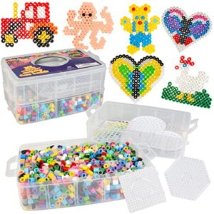 2,000 piece xl giant biggie fuse bead kit- immediate shipping, 3 xl pegboards, 13 colors, 6 unique templates,melt ironing paper and case- works with perler, pixel art craft project, kids holiday party