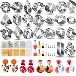 polymer clay cutters for earrings making, 705 pcs clay cutters set with 49 shapes stainless steel clay cutter tools, 640 pcs jewelry accessories, 16 circle shape earring cutters for polymer clay