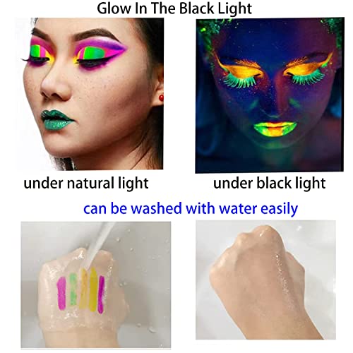 Glow in The Black Light Face & Body Paint, UV Neon Glow Fluorescent Face Paint Crayons for Halloween Club Makeup Xmas Glow Party