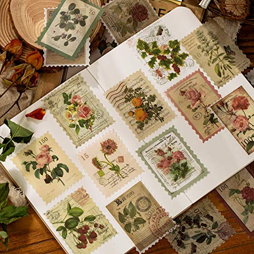 Cotrida 240pcs Vintage Postage Stamp Stickers, Aesthetic Botanical Deco Paper Sticker for Scrapbooking, Journaling Supplies, Planners, Kid DIY Art Crafts, Bullet Journal