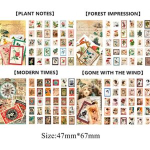 Cotrida 240pcs Vintage Postage Stamp Stickers, Aesthetic Botanical Deco Paper Sticker for Scrapbooking, Journaling Supplies, Planners, Kid DIY Art Crafts, Bullet Journal