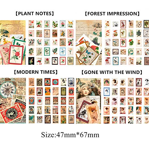 Cotrida 240pcs Vintage Postage Stamp Stickers, Aesthetic Botanical Deco Paper Sticker for Scrapbooking, Journaling Supplies, Planners, Kid DIY Art Crafts, Bullet Journal