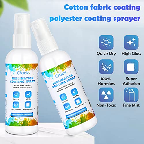 Sublimation Coating Spray for Cotton Shirts, 2 x 100 ML Sublimation Spray Glue for Fabric Polyester Carton Blanks Tote Bag, Super Print Adhesion & Quick Dry Waterproof High Gloss Finish