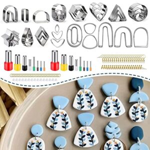 keoker polymer clay cutters set, 36 shapes stainless steel clay cutters with 16 circle shape cutters and 60 earrings accessories, clay earing cutters for polymer clay jewelry making