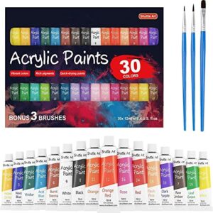 acrylic paint set, shuttle art 30 x12ml tubes artist quality non toxic rich pigments colors great for kids adults professional painting on canvas wood clay fabric ceramic crafts