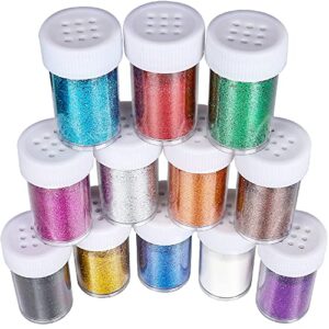 glitter, teenitor fine glitter, for slime, art and crafts, nail art polish, scrapbooking, paints, assorted color kit, 15g each, set of 12