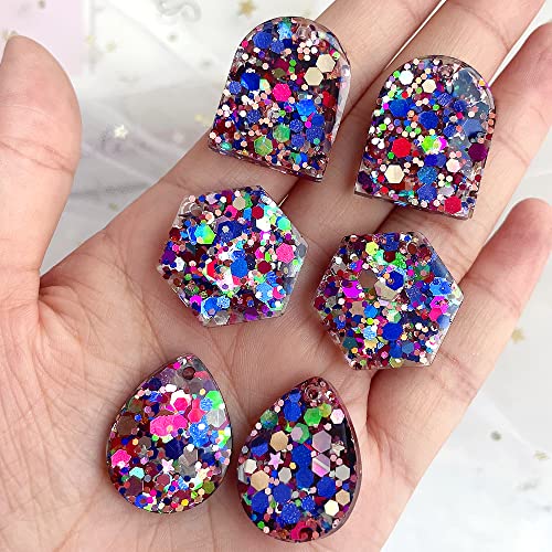 RESINWORLD Variety Size Earrings Molds for Resin, Stud Dangle Drop Earrings Resin Molds with Hole, Arch/Oval/Hexagon Silicone Molds for Keychain Charm Pendant Jewelry Making