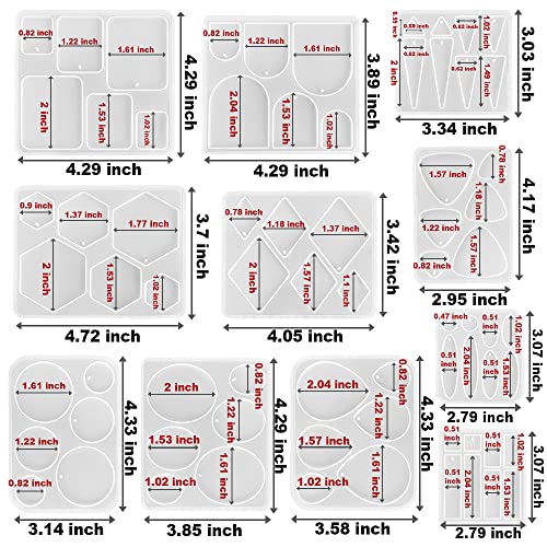 RESINWORLD Variety Size Earrings Molds for Resin, Stud Dangle Drop Earrings Resin Molds with Hole, Arch/Oval/Hexagon Silicone Molds for Keychain Charm Pendant Jewelry Making