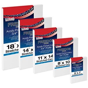 u.s. art supply professional quality stretched canvas, pack of 5 rectangular sizes, 1 each 5×7, 8×10, 11×14, 14×18, 18×24 inches – 12-ounce primed, 3/4″, 100% cotton – painting, acrylic pouring, oil