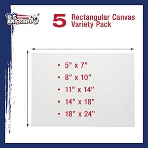 U.S. Art Supply Professional Quality Stretched Canvas, Pack of 5 Rectangular Sizes, 1 Each 5x7, 8x10, 11x14, 14x18, 18x24 Inches - 12-Ounce Primed, 3/4", 100% Cotton - Painting, Acrylic Pouring, Oil