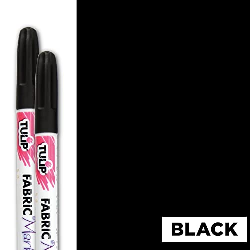 Tulip Permanent Nontoxic Fabric Markers Black 2 Pack - Laundry Markers, Fine Bullet Tip, Child Safe, Minimal Bleed & Fast Drying - Premium Quality for T-shirts, Clothes, Shoes, Bags & Other Fabric Materials