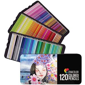 zenacolor 120 colored pencils set color pencils for artists in metal case – professional art supplies coloring pencils for adult coloring book and more