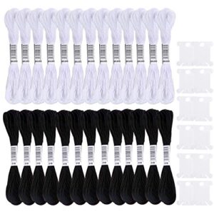 cldamecy embroidery floss,13 skeins white & 13 skeins black embroidery threads for cross stitch,friendship bracelets string,and diy art craft ,with 10 pcs floss bobbins