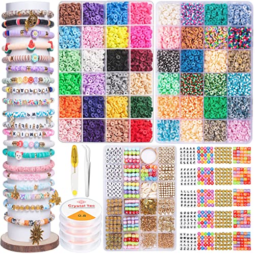 BOZUAN "Become A Fashionista 3 Boxes Polymer Clay Beads for Bracelet Making Kit, 13994PCS 48 Colors Heishi Beads Kit for Teen Girls Crafts for Girls Ages 8-12, with 994PCS Pendanst