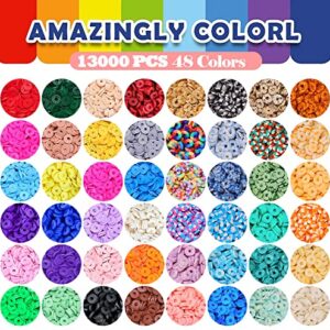 BOZUAN "Become A Fashionista 3 Boxes Polymer Clay Beads for Bracelet Making Kit, 13994PCS 48 Colors Heishi Beads Kit for Teen Girls Crafts for Girls Ages 8-12, with 994PCS Pendanst