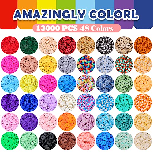 BOZUAN "Become A Fashionista 3 Boxes Polymer Clay Beads for Bracelet Making Kit, 13994PCS 48 Colors Heishi Beads Kit for Teen Girls Crafts for Girls Ages 8-12, with 994PCS Pendanst