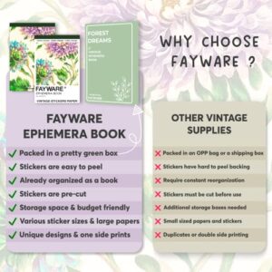 FAYWARE Washi Vintage Stickers for Scrapbooking - Ephemera Sticker Book for Journaling with 453 Botanical Stickers and 20 Scrapbook Papers. Ephemera for Junk Journals, Journaling Supplies for Adults