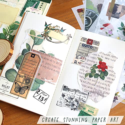 FAYWARE Washi Vintage Stickers for Scrapbooking - Ephemera Sticker Book for Journaling with 453 Botanical Stickers and 20 Scrapbook Papers. Ephemera for Junk Journals, Journaling Supplies for Adults