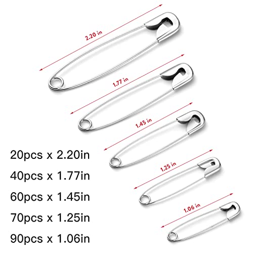 Crafare 280 Pack 1-2.2 inch Safety Pins Rust-Resistant Nickel Plated Steel Sharp Edge for Clothes, Sewing, Arts & Craft