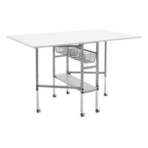 studio designs sew ready mobile height adjustable hobby and craft cutting table with drawers in silver/white (13374)
