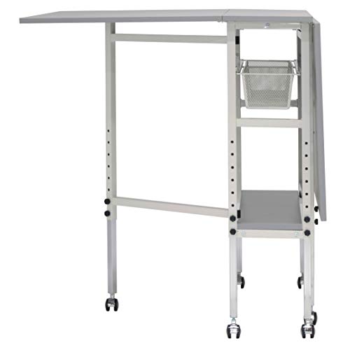 Studio Designs Sew Ready Mobile Height Adjustable Hobby and Craft Cutting Table with Drawers in Silver/White (13374)