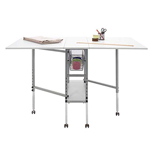 Studio Designs Sew Ready Mobile Height Adjustable Hobby and Craft Cutting Table with Drawers in Silver/White (13374)