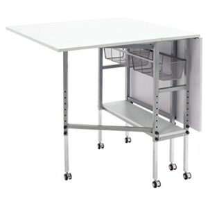 Studio Designs Sew Ready Mobile Height Adjustable Hobby and Craft Cutting Table with Drawers in Silver/White (13374)