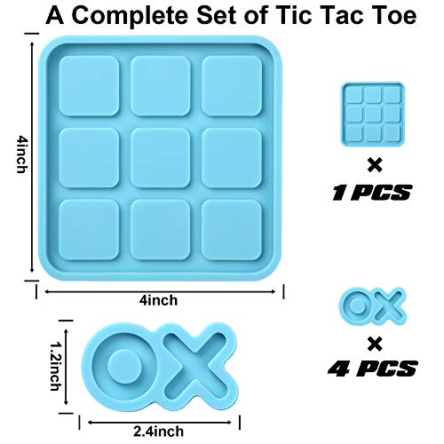 Tic Tac Toe Resin Mold with 4 Chess Pieces Molds,DECYOOL X O Board Game Silicone Molds for Resin Casting,DIY Tabletop Board Game