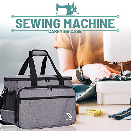 Golkcurx Sewing Machine Case with Removable Padding Pad, Tote Bag for Sewing Machine with Shoulder Strap for Most Standard Singer, Brother, Janome, Grey