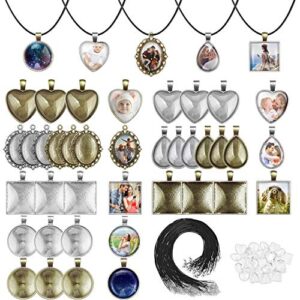 pendant trays with glass cabochons for jewelry making, anezus 90pcs pendants trays set including 30pcs bezel pendant trays blanks, 30pcs glass cabochons and 30pcs necklaces cords for necklace making