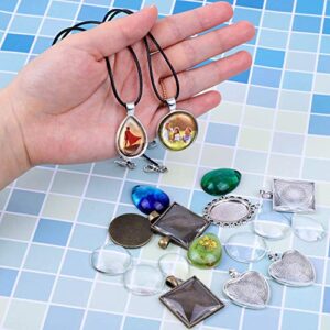 Pendant Trays with Glass Cabochons for Jewelry Making, Anezus 90pcs Pendants Trays Set Including 30pcs Bezel Pendant Trays Blanks, 30pcs Glass Cabochons and 30pcs Necklaces Cords for Necklace Making