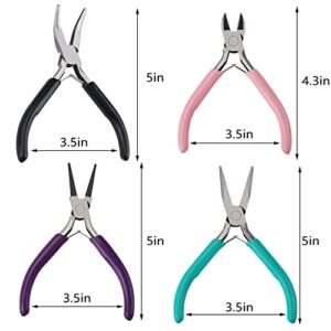 4 Pack Jewelry Pliers Jewelry Making Pliers Tools Kit with Needle Nose Pliers/ Chain Nose Pliers, Round Nose Pliers, Bent Nose Pliers, Wire Cutters for Wire Wrapping Earring Craft Making Supplies