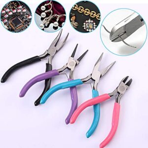 4 Pack Jewelry Pliers Jewelry Making Pliers Tools Kit with Needle Nose Pliers/ Chain Nose Pliers, Round Nose Pliers, Bent Nose Pliers, Wire Cutters for Wire Wrapping Earring Craft Making Supplies