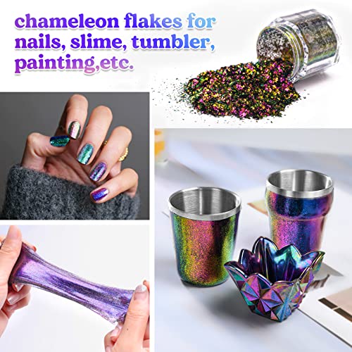 LET'S RESIN Chameleon Flakes, Resin Supplies -Intense Colorshift Pigment Powder for Resin Molds/Tumblers, Chrome Powder Pigment for Christmas Nail Art/Paint/Soap Making