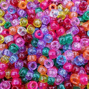 amaney 500 pieces 6x9mm mixed colors glitter transparent mix plastic pony beads