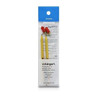 KINGART Fine Line Painting Pen 2 Pc. 0.5mm Fine Line + 0.25mm Extra Fine Line Brass Tips, Fluid Writer Paint Applicator Pen, Precision Touch Up Paint, Rock Chips & Scratch Repair